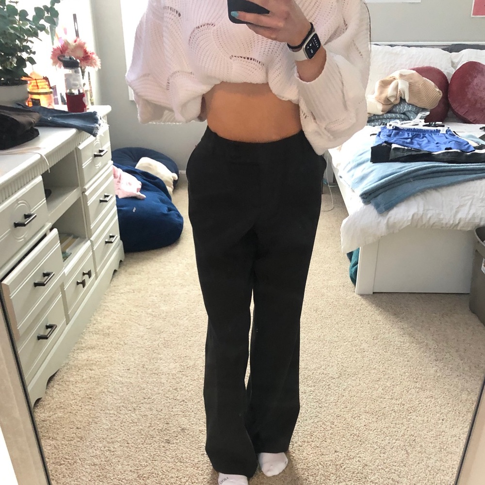loft charcoal grey low-rise dress pants